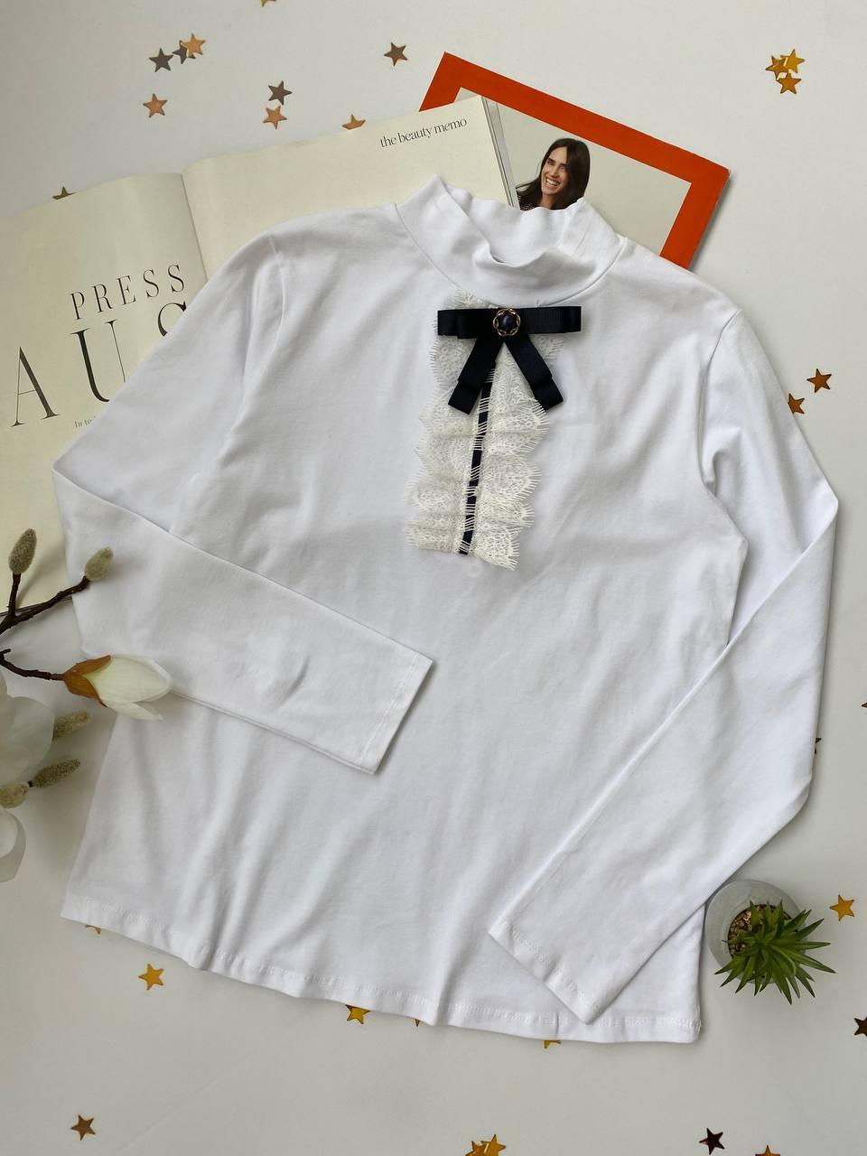 Білий шкільний гольф водолазка із синім бантом 4004 Monili, Молочный, Для девочек, Весна Осень, 164 см, фото 1