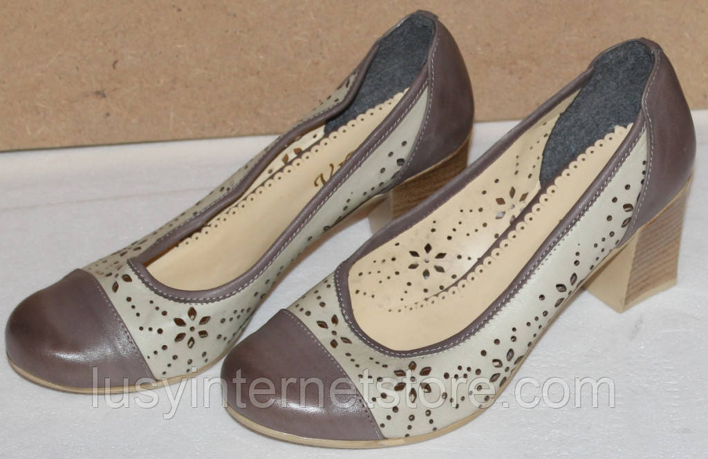 Туфли кожаные на каблуке с перфорацией модель Т2В9 - фото 6 - id-p309657459