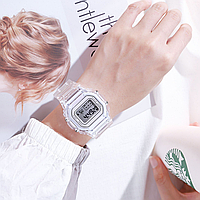 Прозрачные электронные часы винтажные с подсветкой аналог Casio G Shock Белые