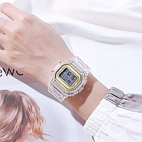 Прозорий електронний годинник вінтажний з підсвічуванням аналог Casio G Shock Золоті