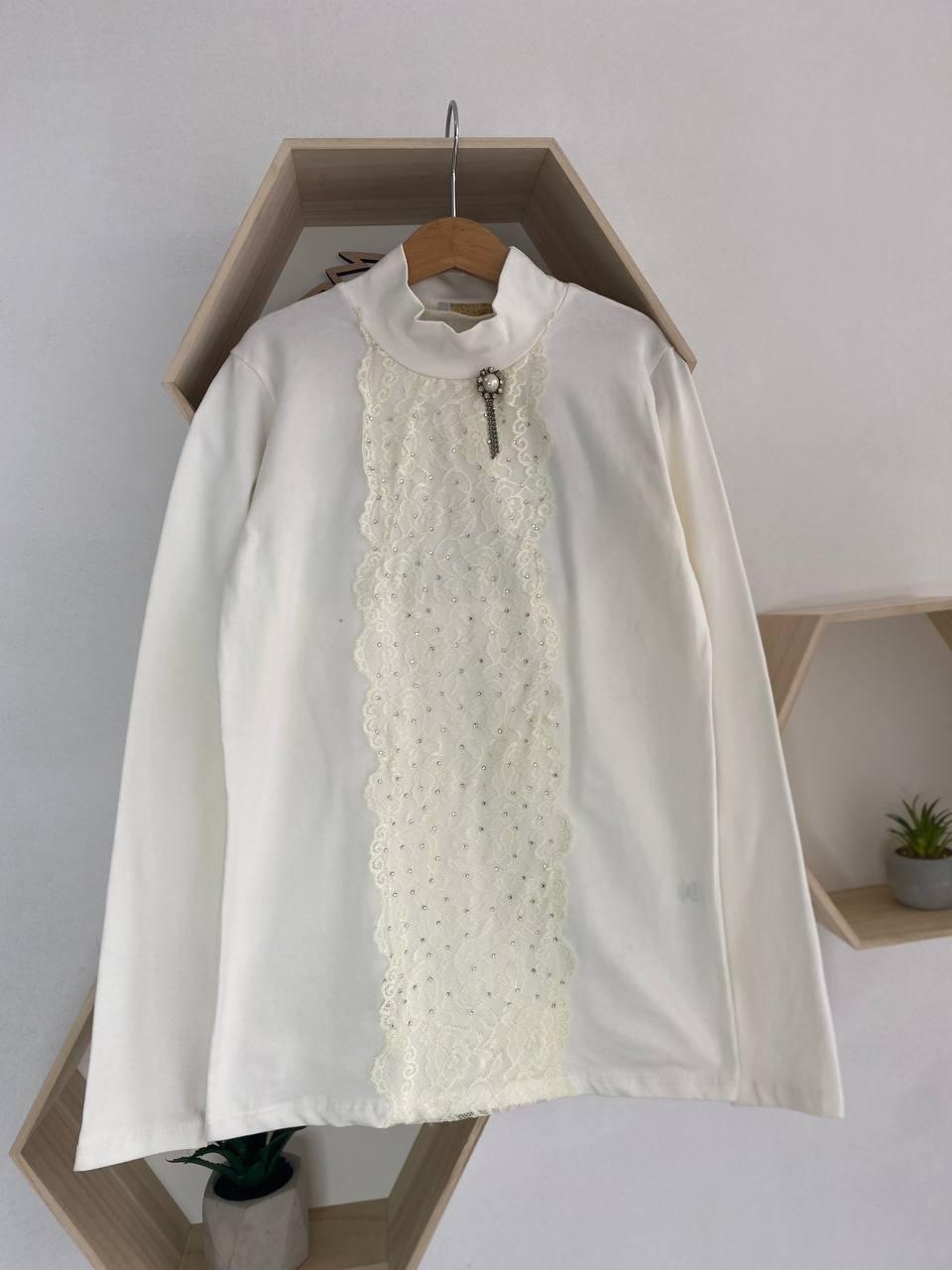 Нарядна шкільна біла блузка гольф Eftelya, Тёмно-Синий, Для девочек, Весна Осень, 12/13 лет, фото 1