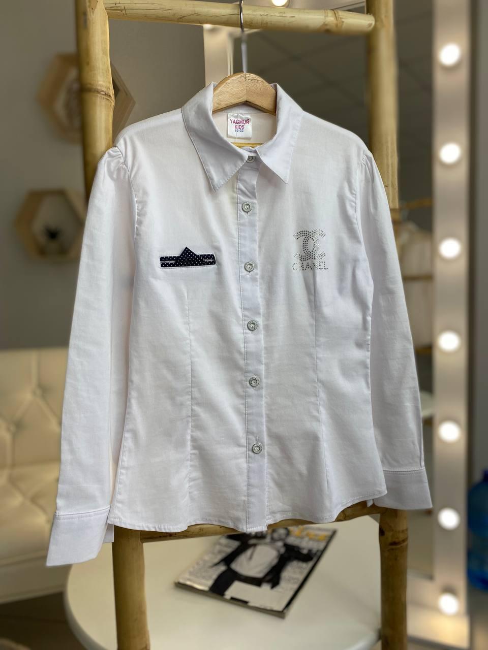 Біла блузка на дівчинку з краваткою синьою 0720 Yagmur, Белый, Для девочек, Весна Осень, 12 лет, фото 1