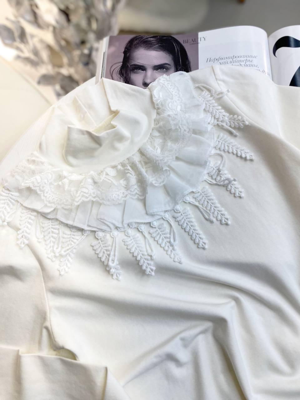 Блузка для дівчинки гіпюр Молочна 3094 Eltelya, Молочный, Для девочек, Весна Осень, 10/11 лет, фото 1