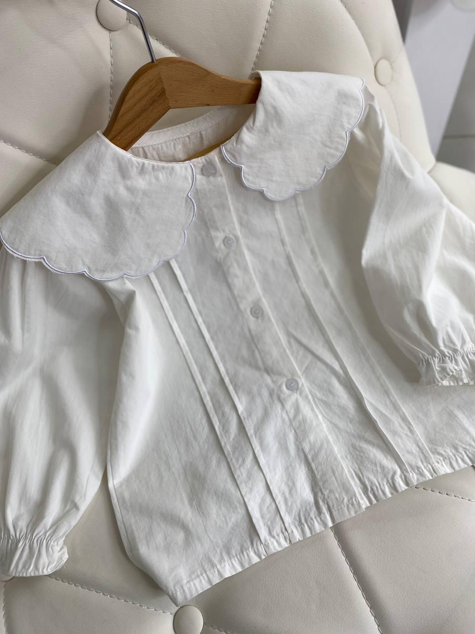 Модна блузка з коміром Біла 21063, 34, Білий, Для дівчаток, Весна Літо, 98, фото 1