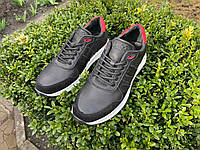 Кроссовки мужские кожаные черные с красной пяткой размер 40 на лето весну удобные FN31223-3