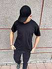 Чоловіча базова футболка прилегла бавовняна чорна однотонна, фото 5