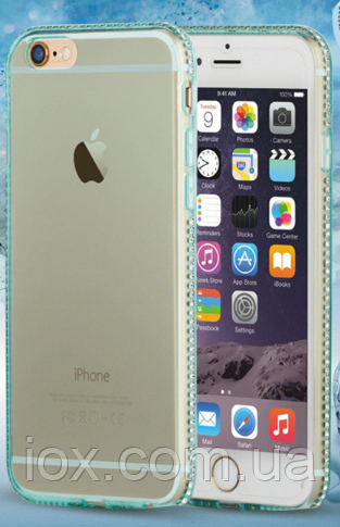 Блакитний силіконовий чохол з камінням Сваровські для Iphone 6, фото 1