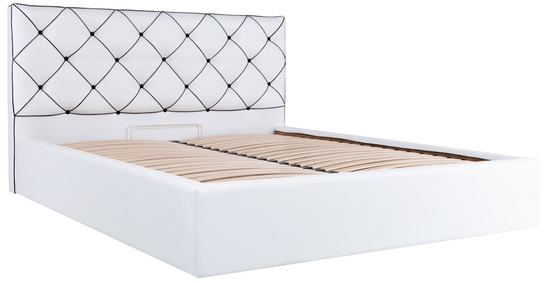 Белая стильная мягкая подъемная кровать подиум с изголовьем каретная стяжка Мелиса / Bed Melissa Richman 160х200 - фото 6 - id-p1828049339
