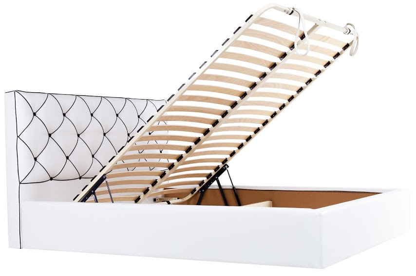 Белая стильная мягкая подъемная кровать подиум с изголовьем каретная стяжка Мелиса / Bed Melissa Richman 140х200 - фото 7 - id-p1828049337