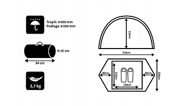 Туристичний намет з купольною конструкцією Taurus 2 Peme для 2 осіб, фото 4