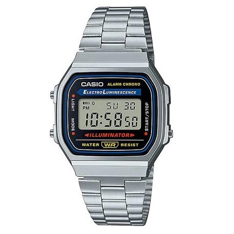 Годинник наручний чоловічий Casio електронний квадратний сталевий водонепроникний A168WA-1YES сріблясті