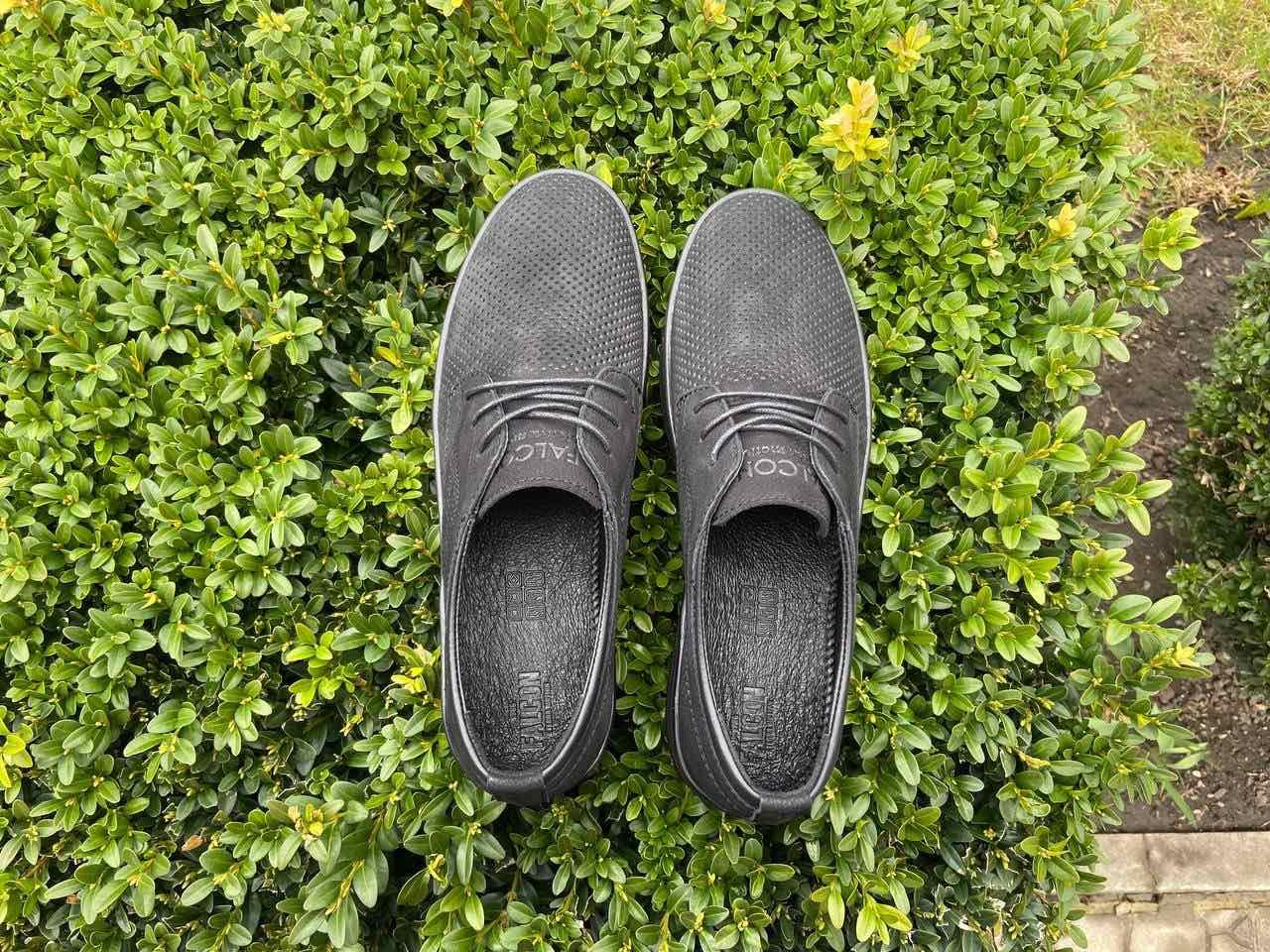 Мокасины мужские 45 размер кожаные туфли с перфорацией черные макасины летние слипоны в дырочку с шнурками - фото 10 - id-p1828100927