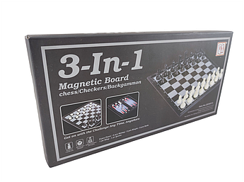 Настільна гра 3в1: шахи, нарди; пластикова магнітна дошка 32х32 см (000009)