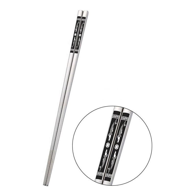 Металеві багаторазові Китайські Корейські Японські палички для Їди Суші Роллів з лазерним візерунком 23.5 см