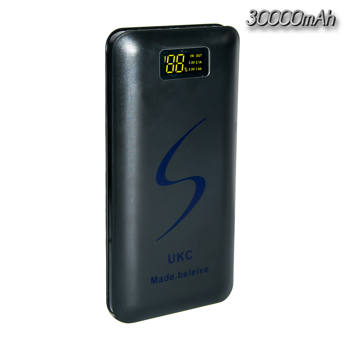 Портативний зарядний пристрій UKC Smart Power Bank 30000mAh Led 2xUSB Чорний, повербанк для телефону, фото 1