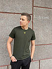 Чоловіча патріотична футболка хакі з гербом України тризуб на грудях бавовняна, фото 5