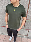 Чоловіча патріотична футболка хакі з гербом України тризуб на грудях бавовняна, фото 6