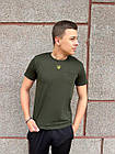 Чоловіча патріотична футболка хакі з гербом України тризуб на грудях бавовняна, фото 2