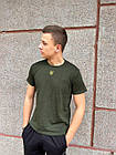 Чоловіча патріотична футболка хакі з гербом України тризуб на грудях бавовняна, фото 7