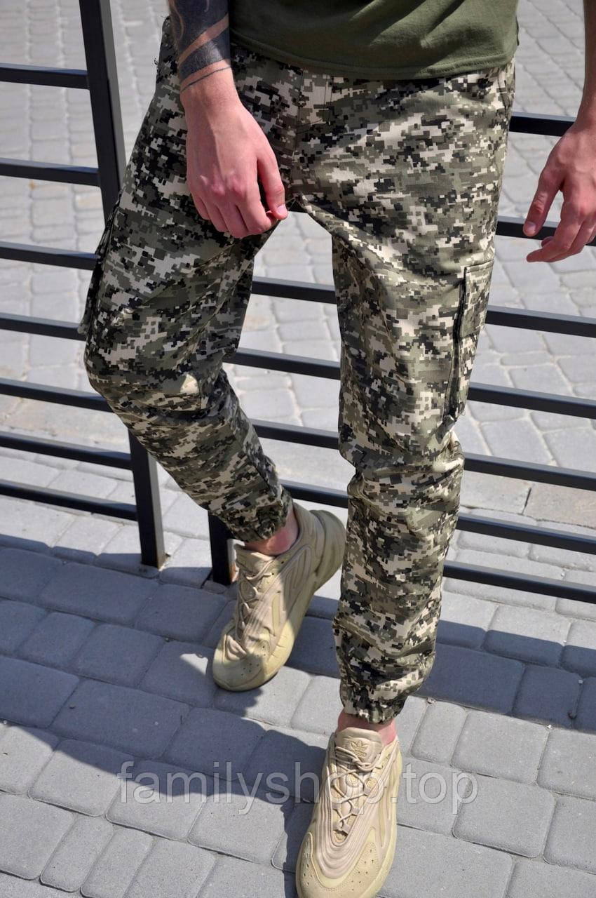 Штани карго чоловічі котонові на гумці повсякденні, розмір S, M, L, XL, каммуфляжні, чорні, коричневі