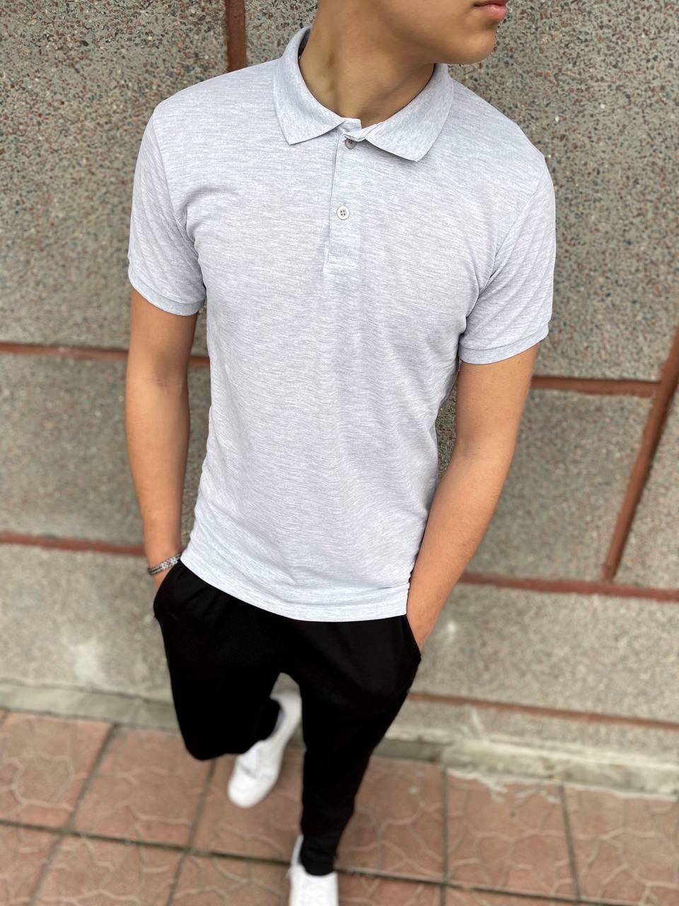 Чоловіча футболка поло сіра з лакости з коміром на ґудзиках на літо, фото 1