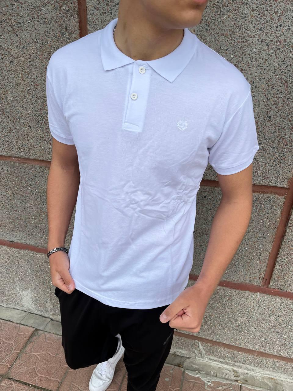 Чоловіча футболка поло біла з лакости з коміром на ґудзиках на літо, фото 1
