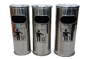 Відро для сміття попільничка металеве хромоване Смітник урна з попільничкою вулична для кафе набір 3 шт