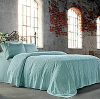 Комплект постельного белья с махровым покрывалом-пике Сатин Делюкс Tivolyo Home евро Baroc Su Yesil