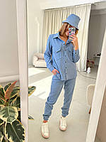 Женский брючный вельветовый костюм рубашка и джоггеры Размеры 42, 44, 46 46