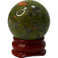 Натуральный шар из унакита на подставке, диаметр 25 мм