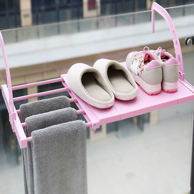 Складная подвесная балконная сушилка для одежды и обуви (розовая) - фото 1 - id-p1828463562