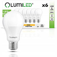 6 шт. LED лампи E27 15W = 120W LUMILED 3000K CCD