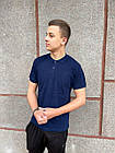 Чоловіча футболка поло синя з лакости з коміром на ґудзиках на літо, фото 5
