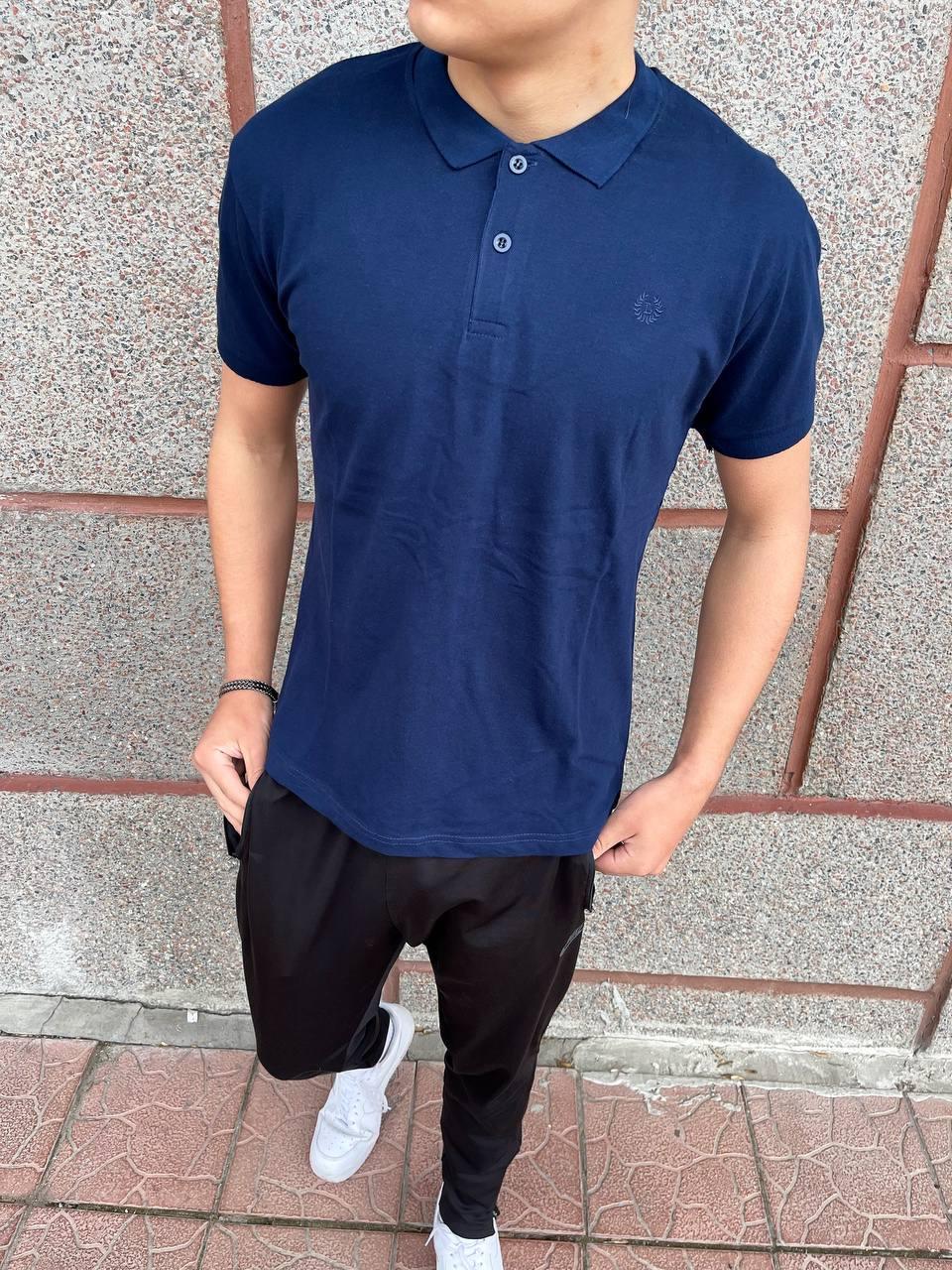 Чоловіча футболка поло синя з лакости з коміром на ґудзиках на літо, фото 1