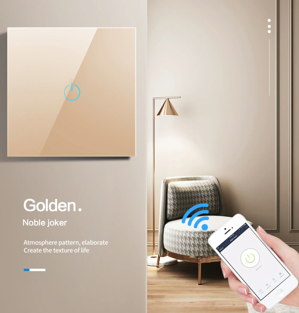 WiFi Сенсорный выключатель 1 линия, RF 433Mhz золото Smart Home умный закаленое стекло,Tuya для ванной кухни - фото 2 - id-p1828481557