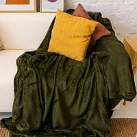 Плед на ліжко однотонний двоспальний 180х200 см покривало на диван накидка мікрофібра зелений