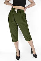 Бриджи женские Kenalin XL 4XL Капри хлопковая ткань с содержанием льна Темно-зеленый цвет