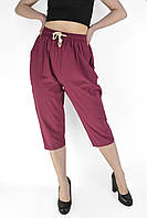 Бриджи женские Kenalin XL – 4XL Капри хлопковая ткань с содержанием льна Бордовый цвет