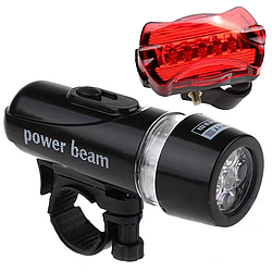 Комплект ліхтарів для велосипеда (5 + 5 LED) / Набір передній велоліхтар та задній стоп сигнал мигалка