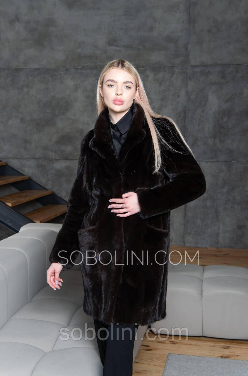 Стильне жіноче пальто шубка з норочки Black Nafa