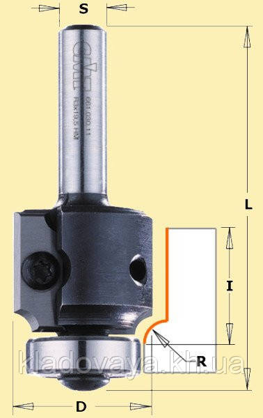 Фреза CMT радиусная кромочная со сменным ножом и подшипником R6,35-D28,5-l24-L67-z2-s8 - фото 1 - id-p309881427