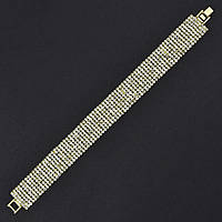 Браслет жіночий м'який металевий на руку золотиста доріжка кристалів 8 рядів довжина 21 см ширина 17 мм