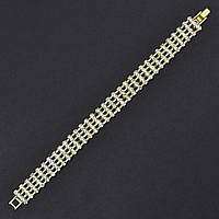 Браслет жіночий м'який металевий на руку золотиста доріжка кристалів 4 ряди довжина 18 см ширина 12 мм