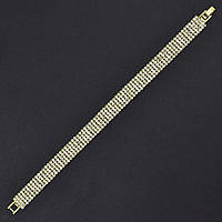 Браслет жіночий м'який металевий на руку золотиста доріжка кристалів 5 рядів довжина 21 см ширина 10 мм