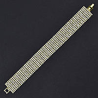 Браслет жіночий м'який металевий на руку золотиста доріжка кристалів 9 рядів завдовжки 19 см ширина 19 мм