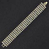 Браслет жіночий м'який металевий на руку золотиста доріжка кристалів 7 рядів довжина 18 см ширина 20 мм
