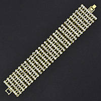 Браслет жіночий м'який металевий на руку золотиста доріжка кристалів 9 рядів довжина 18 см ширина 33 мм