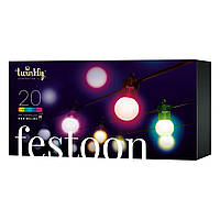 Smart гирлянда Twinkly Festoon RGB 20, 10 м, BT+WiFi, Gen II, IP44, кабель черный