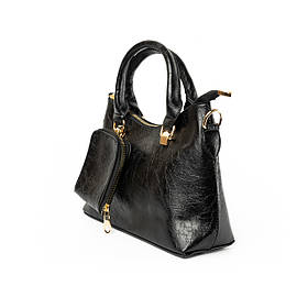 Сумка жіноча стильна містка на блискавці з якісної екошкіри з ручкою та плечовим ремінцем, Чорна ALLe1833