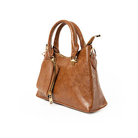 Сумка жіноча стильна містка на блискавці з якісної екошкіри з ручкою та плечовим ремінцем, Коричнева ALLe1835